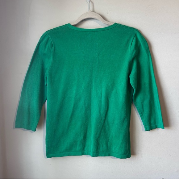 Talbots Green Diamond Textured VNeck Sweater Sz Petite Small Quiet Luxury Preppy - Picture 5 of 5
